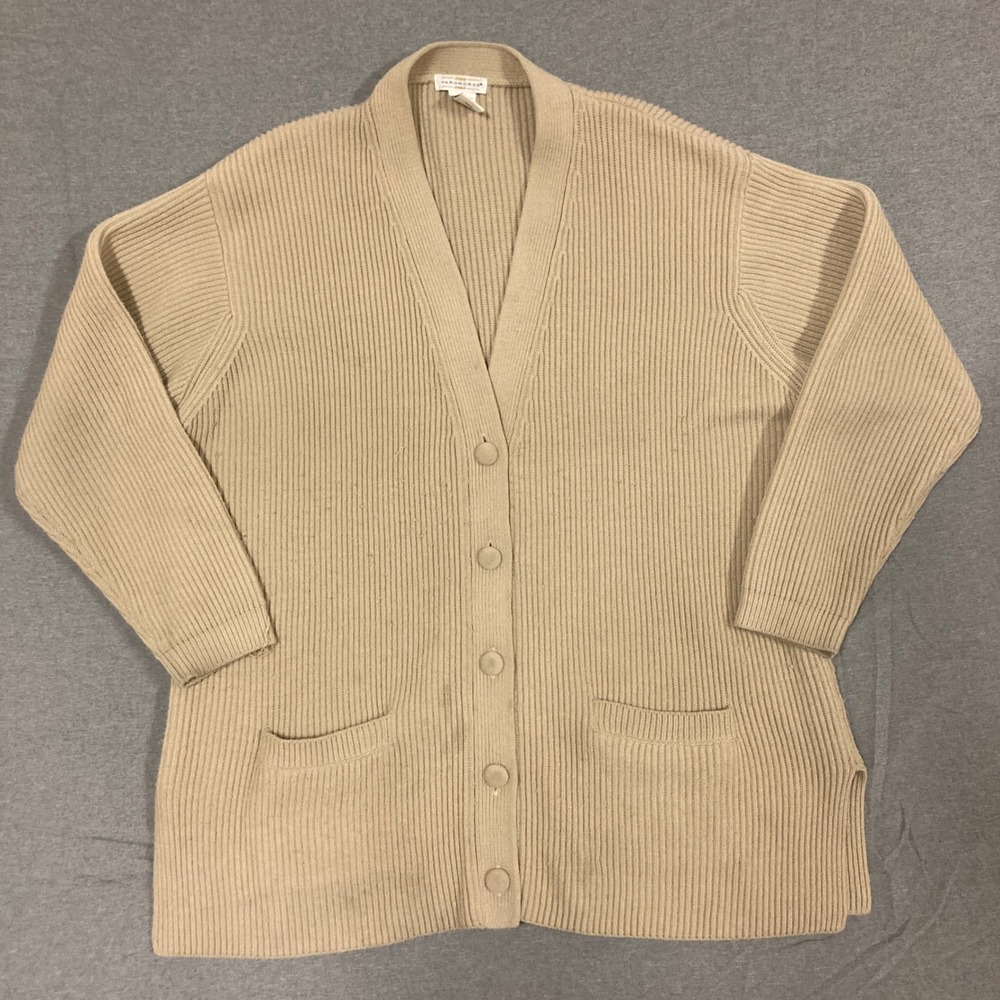 Yarnworks Tan Beige Ribbed Knit V-Neck Button Front Cardigan Sweater‎ 1X 718577
